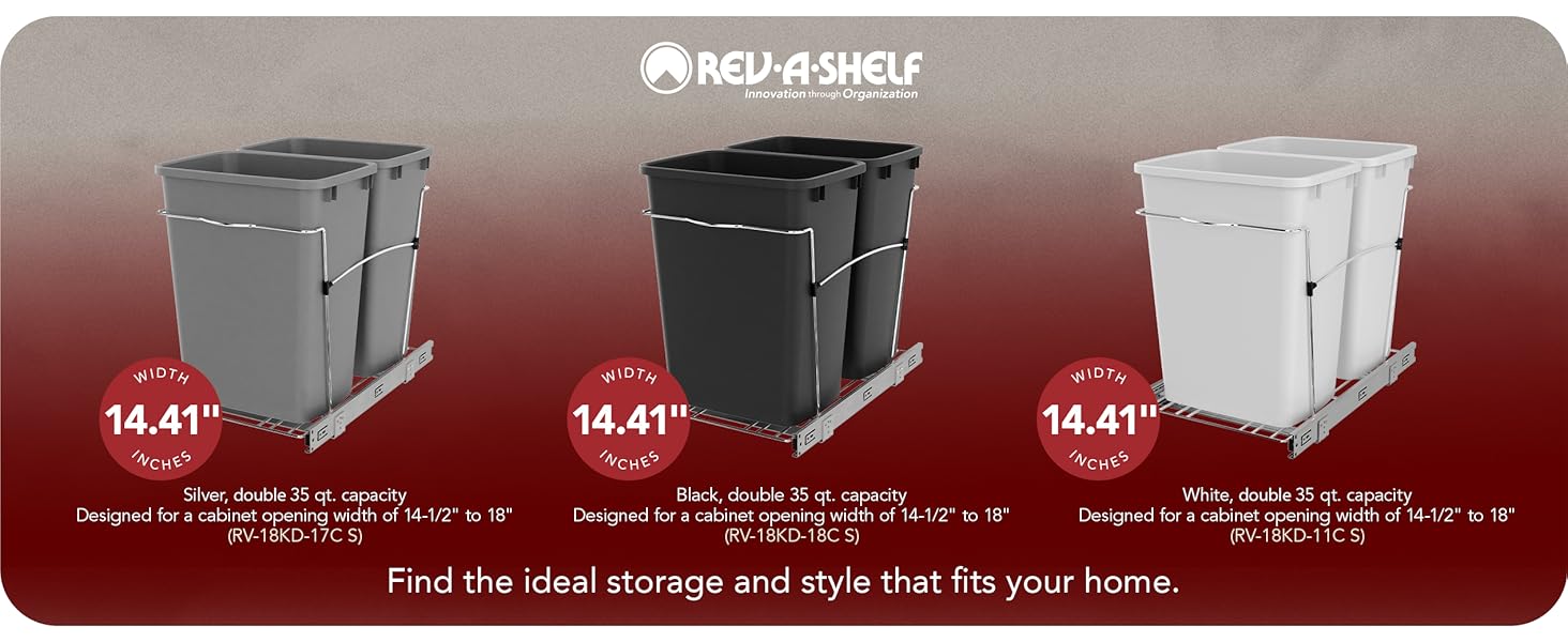 Three color options for double 35 qt waste container sets.