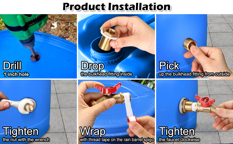 WADEO Rain Barrel Spigot Kit 1/4 Turn Ball Value Spigot with Bulkhead