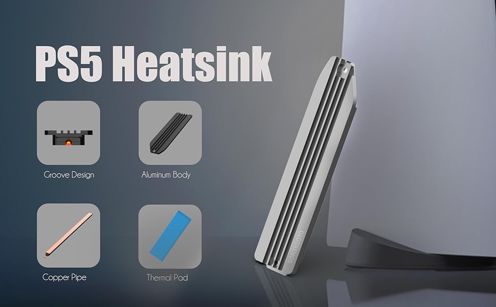 GLOTRENDS Heatsink for PS5 NVMe SSD with Copper Heatpipe and
