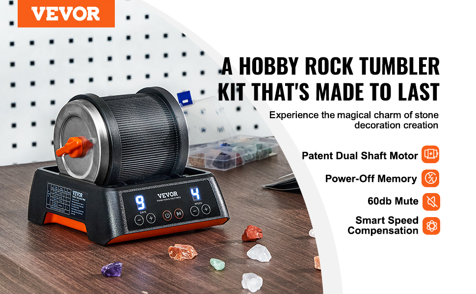 VEVOR Direct Drive Rock Tumbler Kit, 4Speed/9Day Timer, Professional