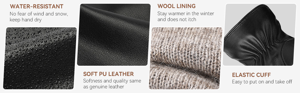 women cold weather PU leather gloves touchscreen gloves