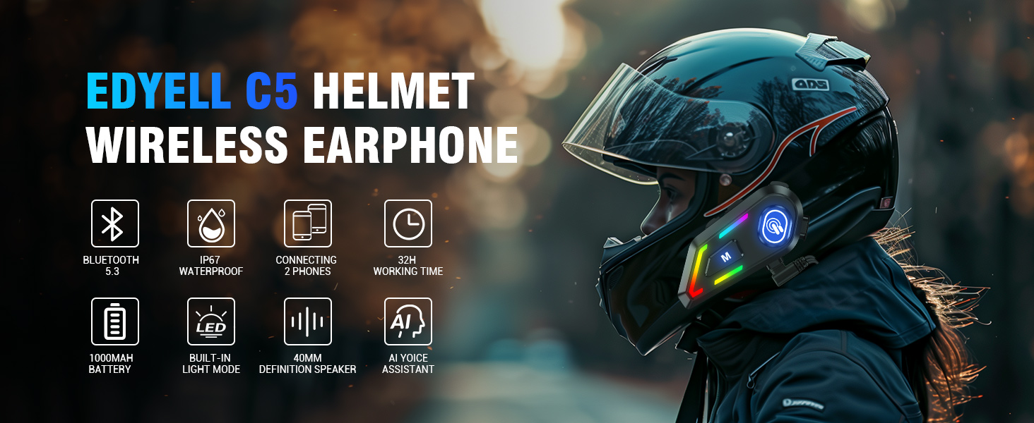 EDYELL Motorcycle Helmet Bluetooth Headset