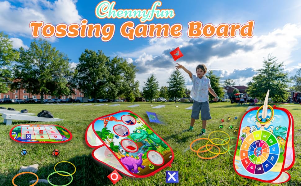 Chennyfun 5 in 1 Bean Bag Toss Games, Dinosaur Toss Game Kit with 12