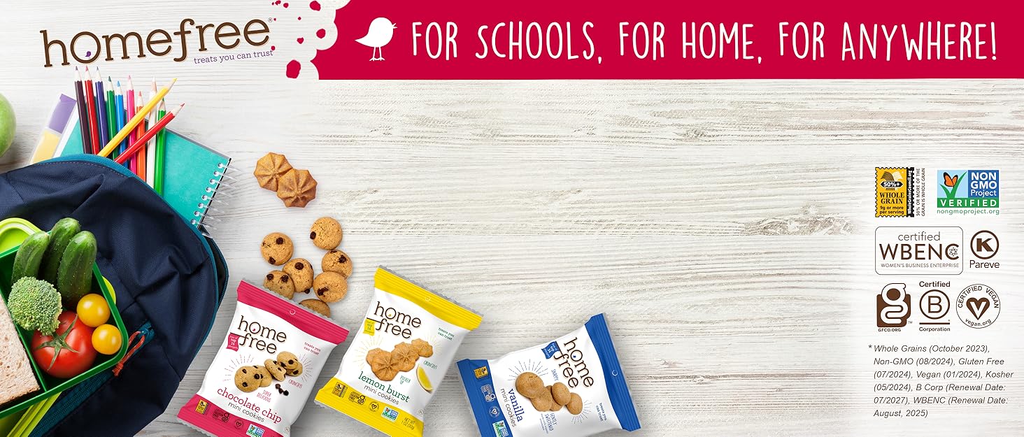 Homefree home free cookies cookie gluten free vegan pareve allergy safe nut chocolate chip school