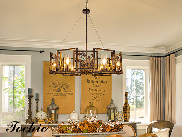 牧場主 ZXFDWB Farmhouse Rattan Chandelier Light Fixture, 6-Light