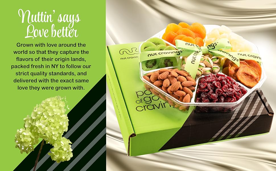 Green Ribbon Nuts gift basket love