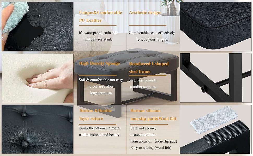 iTsst Small Ottoman，Foot Rest Stool,Leather Foot Stool