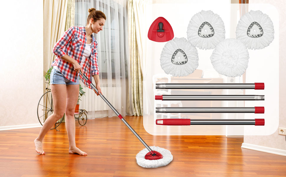 Spin Mop Replacement Head Set with Base and 30" to 58" Mop