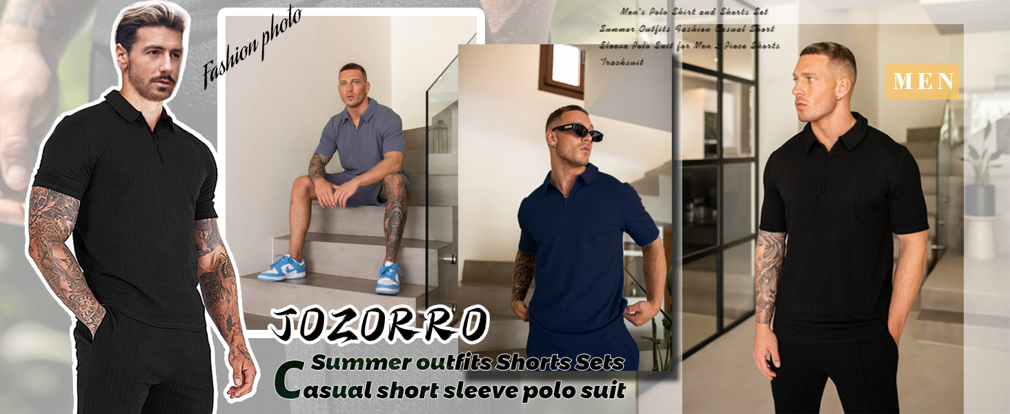 JoZorro Mens Polo Shirts and Shorts Set Tracksuit Fashion Casual Summer 2 Piece Outfits for Men