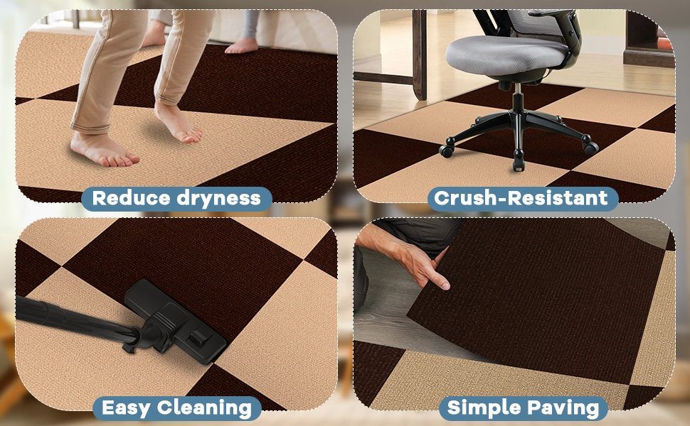 Self Adhesive Carpet Tile 10 Pcs 24" x 24" Peel and Stick Carpet Floor