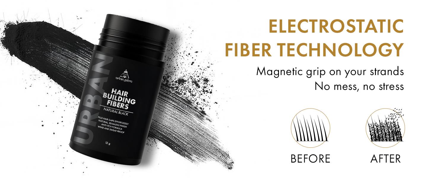UrbanGabru Hair Building Fibers Natural Black Fills Bald Spots Instantly