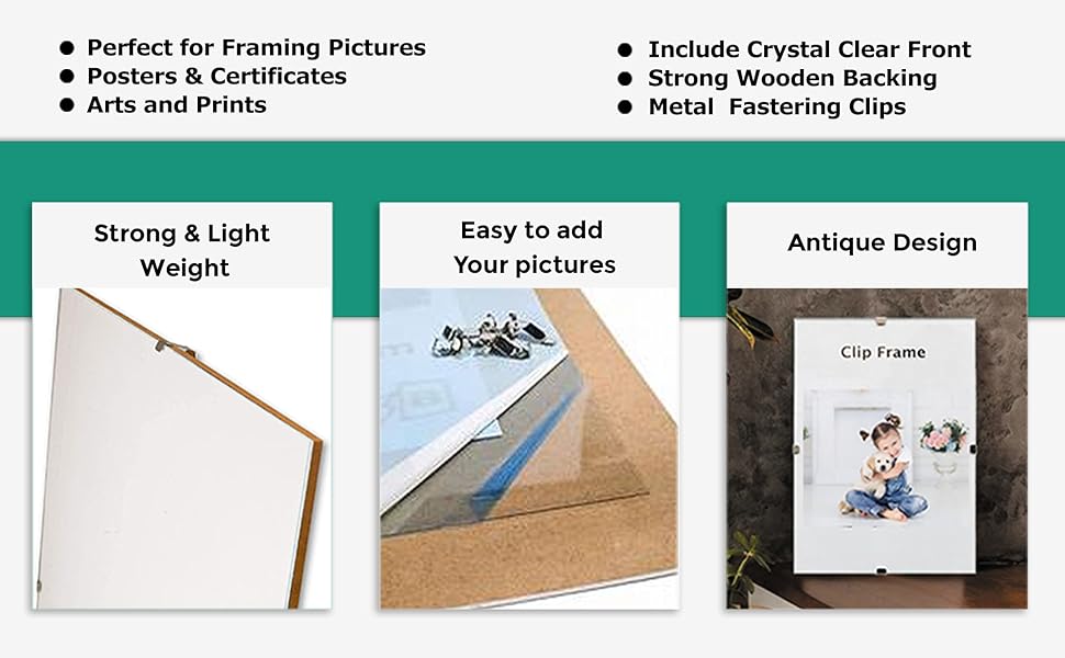 FRAMASA Clip Frame Picture Photo Size 7x5 Inch Frameless Frames For