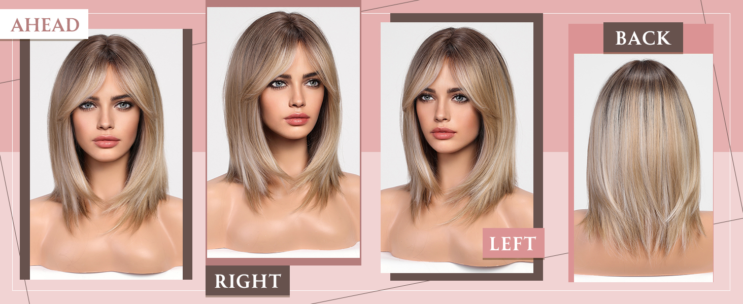 HAIRCUBE Blonde bob wig with curtain bangs