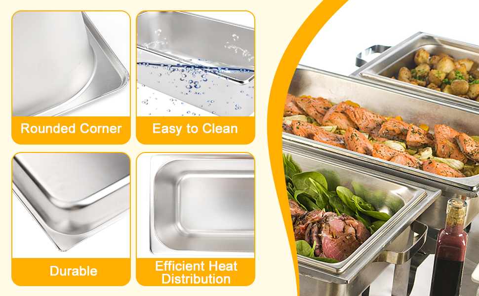 VOISEN 2 Pack Hotel Pans,1/1 Size 6" Deep,AntiJamming