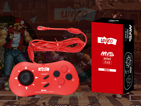 UNICO MVS Mini Gamepad Red, Classic Wired Game Controller