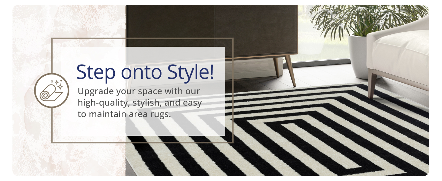 Abani Rugs Area rug. Modern area rug. Kid and pet friendly. Black and Ivory rug. Easy to clean