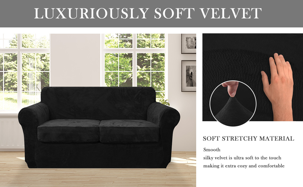 RHF Velvet Couch Cover 3 Piece Couch Covers for 2 Cushion