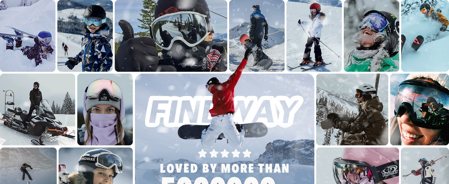 de imágenes de deportes de invierno con esquiadores y practicantes de snowboard en acción, con paisajes y equipos cubiertos de nieve