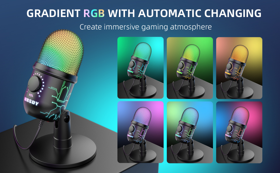 MRSDY Gaming Microphone, USB Computer Microphone for PC, Mac, PS4/5, Condenser