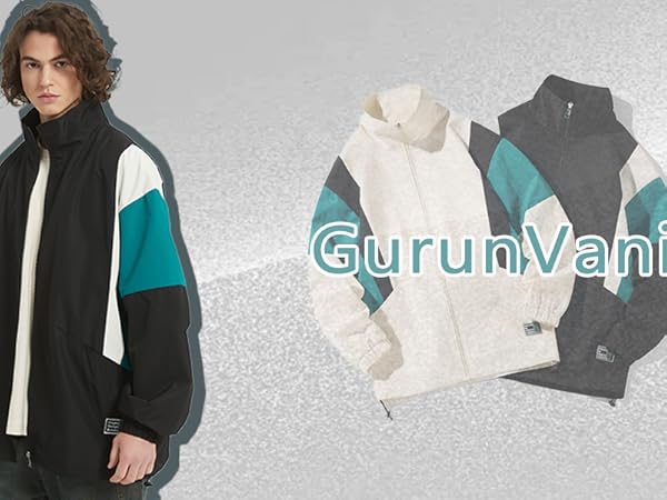 GURUNVANI Patchwork Jacket Mens Full Zip Windbreaker Vintage