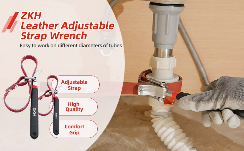 ZKH 11" Strap Wrench Plumbing, NonSlip Control, Durable Design, Heavy Duty Belt Wrench for