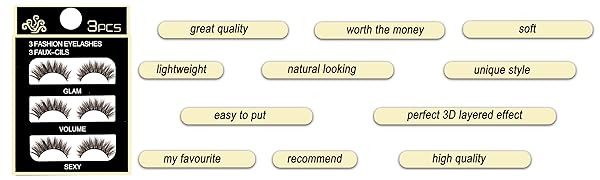 false eyelashes 3 pairs lashes pack