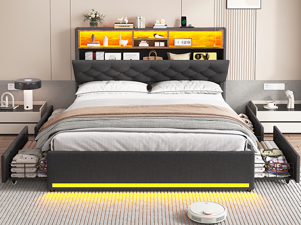 Amazon.com: HAUOMS Queen Bed Frame with Hidden Storage