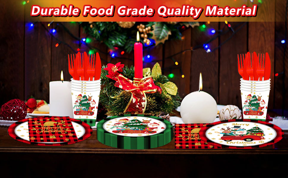 144Pcs Christmas Party Supplies, Christmas Plates and