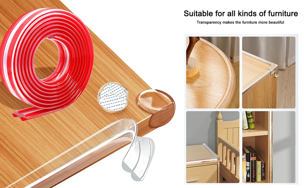 Edge Protector Strip 3m Clear PVC Adhesive Table Protector with 4 Table Corner Protectors for