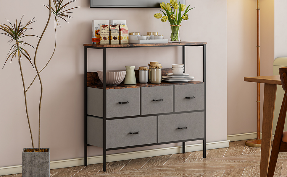 Uzelia Credenza Recibidor para Sala, Mesa Consola de 4 Niveles con 5