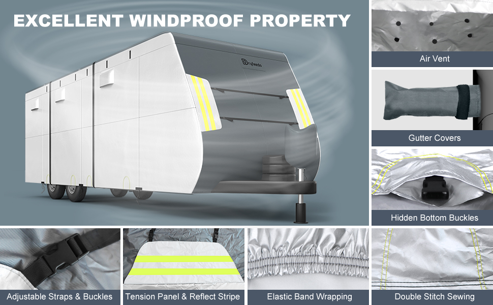 DRYFEEDO Oxford RV Travel Trailer Cover 28.131ft Waterproof RipResistant AntiUV
