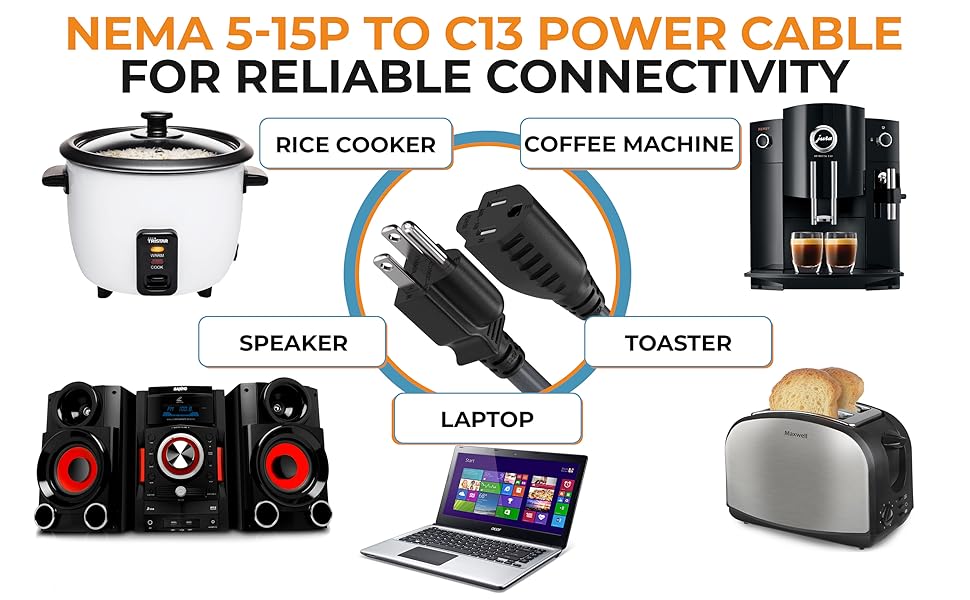 NEMA 5-15P to 5-15R Heavy Duty Power Extension Cord, 14AWG SJT 15A/125V, Black