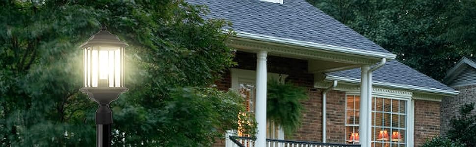 Sea Gull Lighting Kent One-Light Outdoor Post Lantern with Clear Beveled Glass Panels, Black Finish