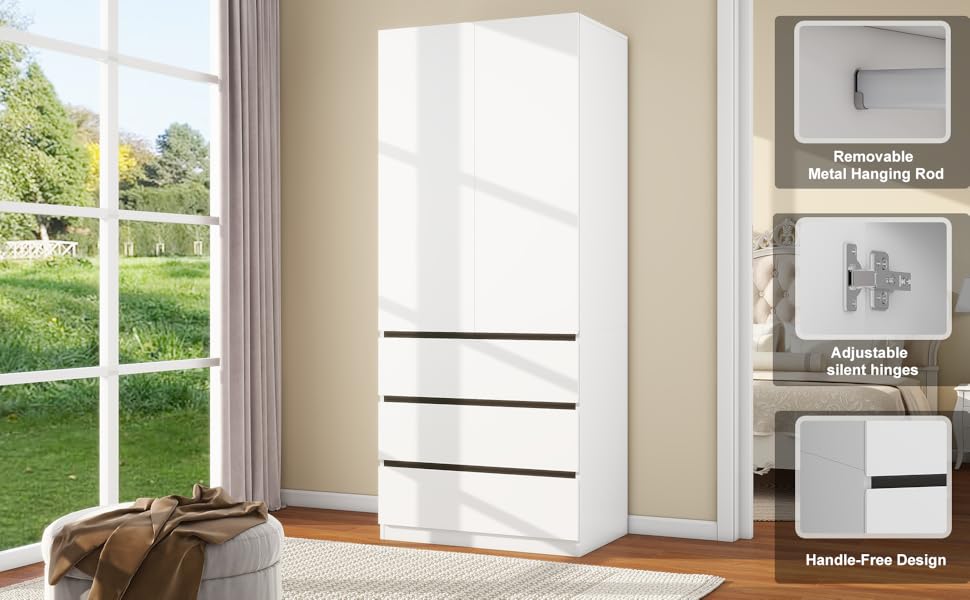 wardrobe closet armoire bedroom doors wooden hanging drawers clothes cabinet shelves
