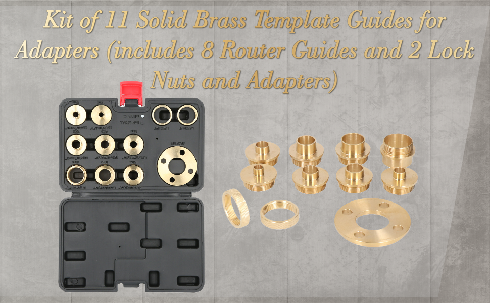 11Pcs/Set Router Templates Solid Brass Guides Template Router Guides Kit with Lock Nut Adapter