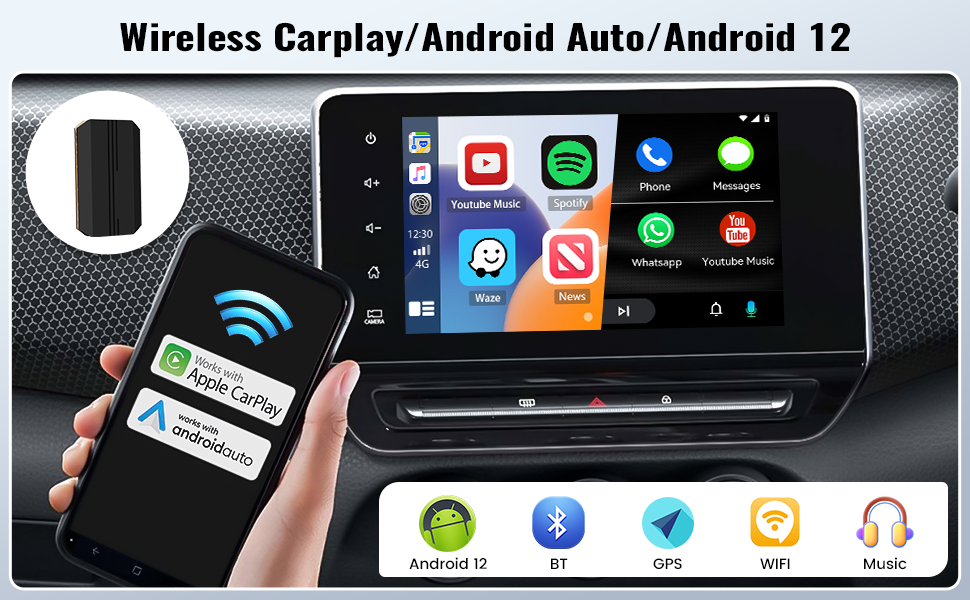 Wireless CarPlay & Android Auto Adapter, Upgrade CarPlay Ai Box Multimedia Box with