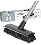MR.SIGA Floor Scrub Brush with Long Handle, 2 in 1 Floor Scrubber and Squeegee for Cleaning Bathr...
