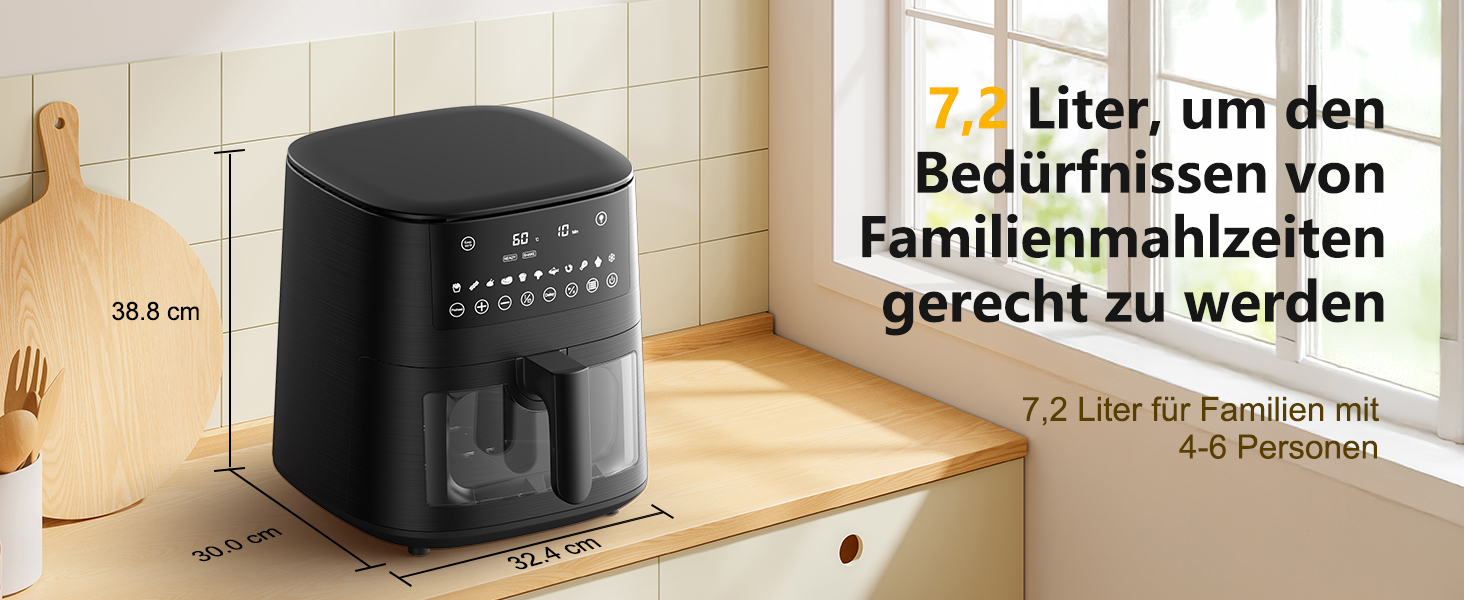 7,2L Heißluftfritteuse Airfryer mit Sichtfenster, 13-in-1 Air Fryer XXL ...