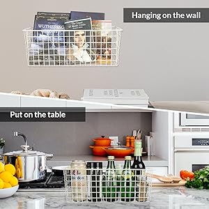 wire wall basket shelf and on countertop