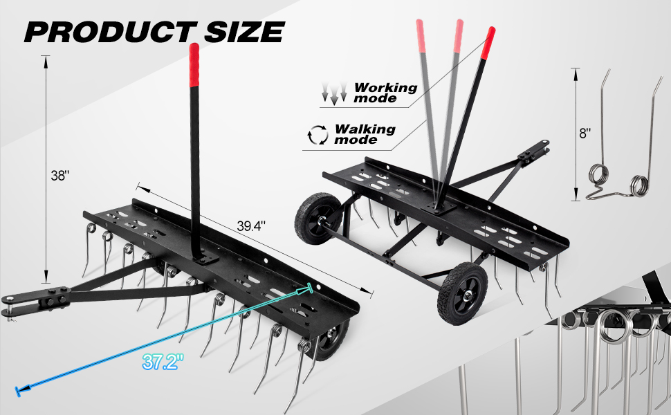 Suchtale 40inch Tow Behind Dethatcher with 20 Spring Steel Tines,Lawn Sweeper