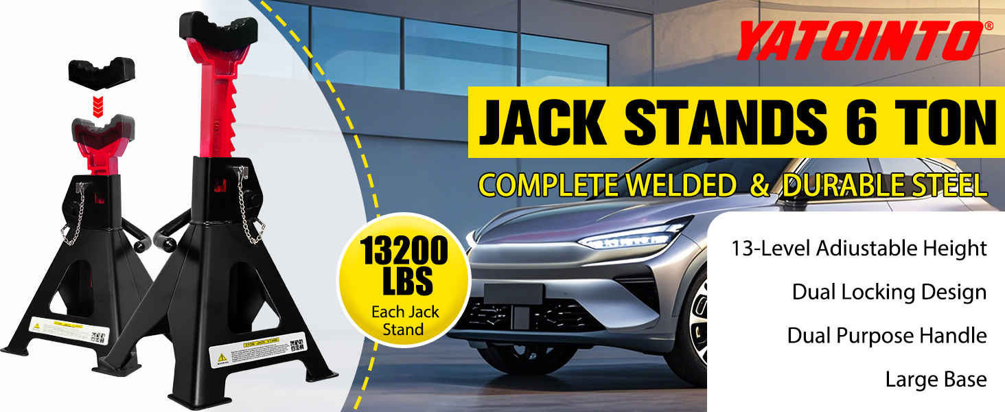 Jack Stands 6 Ton (13,200 LBs), 15.6&#34;-23.4&#34; Adjustable with Double Pin Locking