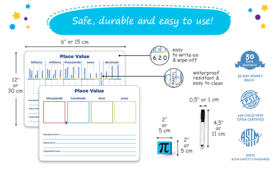6Pack Place Value Dry Erase Lap Boards 9"x12