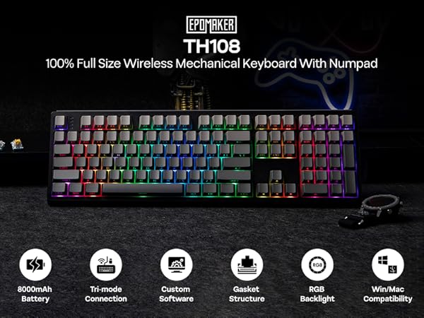 Amazon.com: EPOMAKER TH108 Full Size Mechanical Keyboard