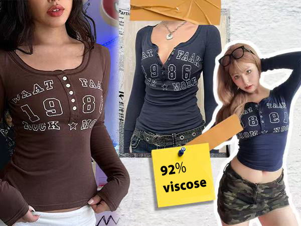 Amazon.com: DUKBUBI Women's Y2K Long Sleeve Henley T Shirts