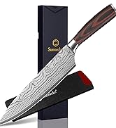 Sunnecko 8 Inch Chef Knife with Sheath, Sharp Kitchen Knife Wooden Handle, All Purpose Chefs Knif...