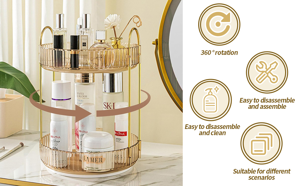 Rotating Makeup Organizer, Large Capacity Skincare Cosmetic Organizer