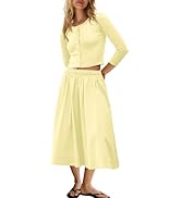 Panadila Womens 2 Piece Lounge Sets Matching Vacation Outfits Ribbed Button Down Cardigan and Ela...
