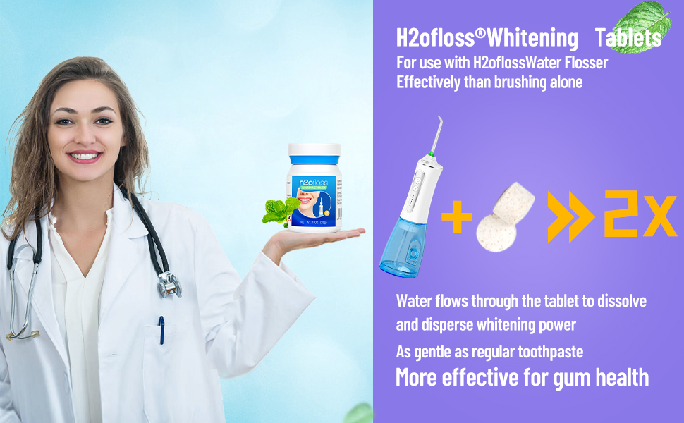 Whitening Water Flosser Refill Tablets with H2ofloss Portable Oral