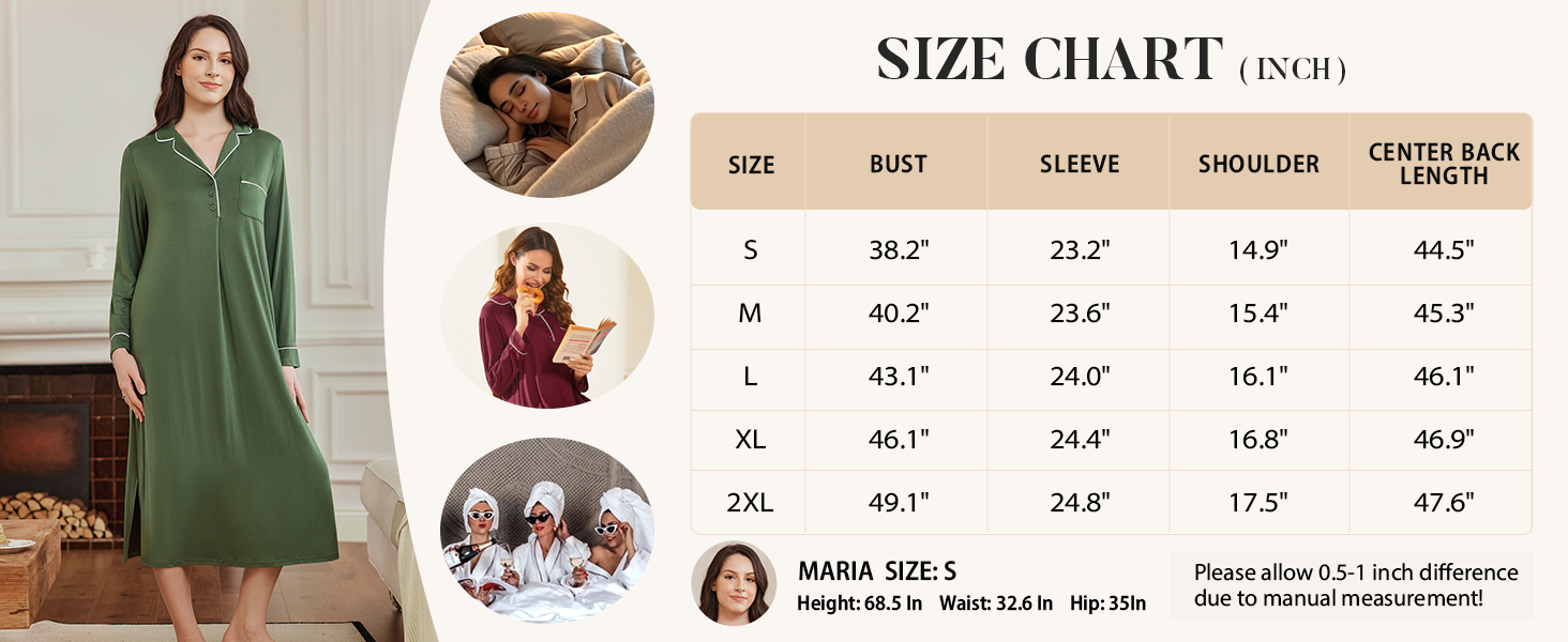 Ekouaer Long Nightgowns button Sleep Shirts Full Length House Dres