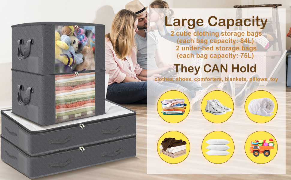 Under Bed Clothes Storage Bags Funxee 4 Packs Large Capacity Bedroom